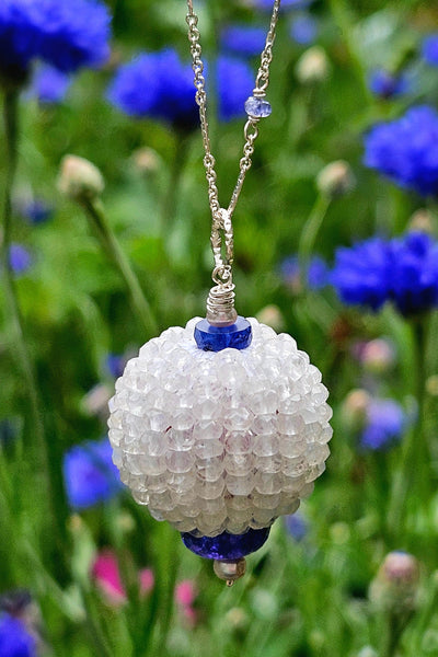 One of a Kind Rainbow Moonstone, Tanzanite & Sapphire Necklace