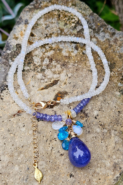 GF) One of a Kind Tanzanite, Neon Apatite & Rainbow Moonstone Necklace