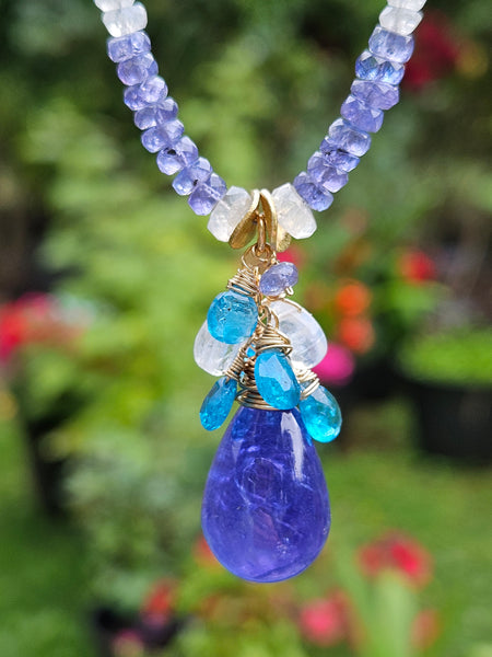 GF) One of a Kind Tanzanite, Neon Apatite & Rainbow Moonstone Necklace