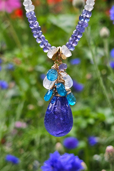 GF) One of a Kind Tanzanite, Neon Apatite & Rainbow Moonstone Necklace