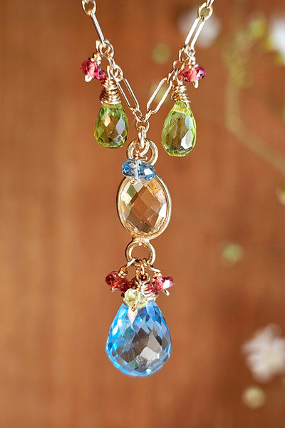 GF) One of a Kind Blue Topaz, Citrine & Peridot Necklace