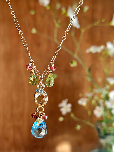 GF) One of a Kind Blue Topaz, Citrine & Peridot Necklace