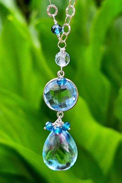 One of a Kind Blue Topaz and Apatite Necklace