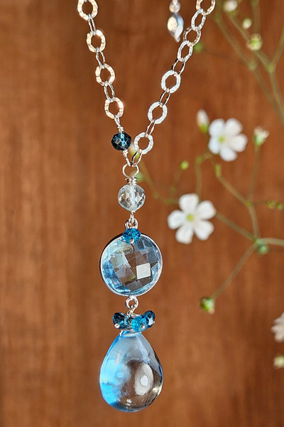 One of a Kind Blue Topaz and Apatite Necklace