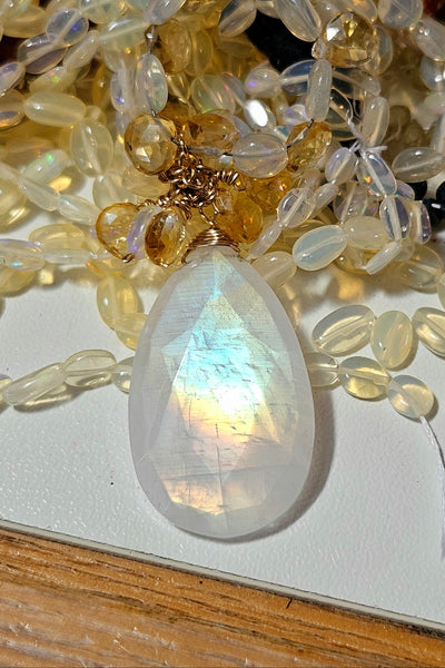 GF) One of a Kind Rainbow Moonstone, Citrine & Opal Necklace
