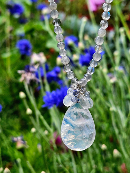 One of a Kind Rainbow Moonstone, Sapphire & Labradorite Necklace