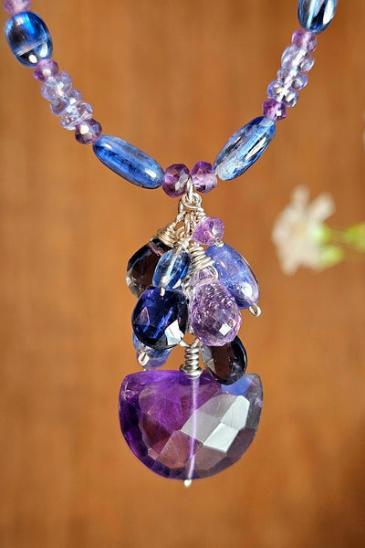 Amethyst & Multi Color Gemstone Necklace  NBL2526
