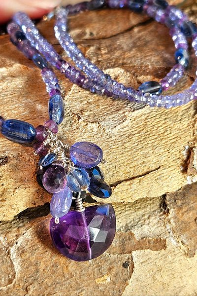 Amethyst & Multi Color Gemstone Necklace  NBL2526