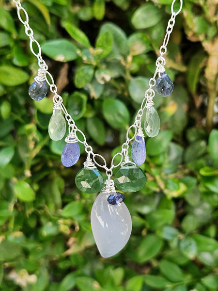 Chalcedony, Serpentine, Prehnite, Iolite & Tanzanite Necklace  NWH5926