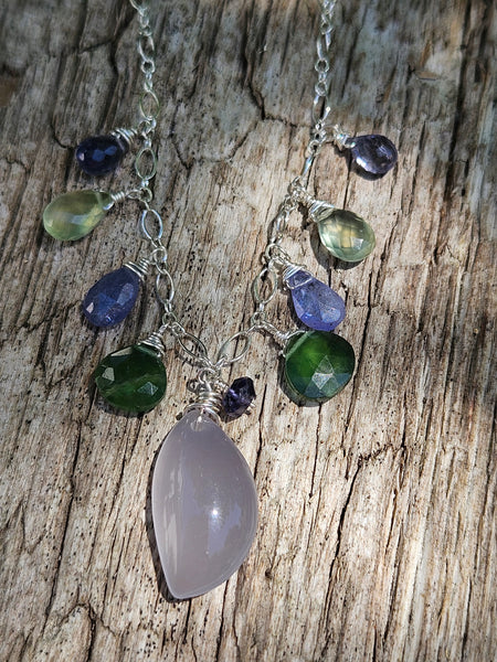 Chalcedony, Serpentine, Prehnite, Iolite & Tanzanite Necklace  NWH5926