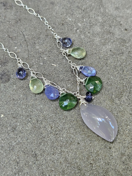 Chalcedony, Serpentine, Prehnite, Iolite & Tanzanite Necklace  NWH5926