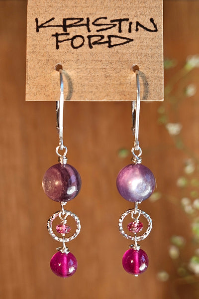 Ruby, Rubelite Tourmaline & Gem Lepidolite Earrings  ERD