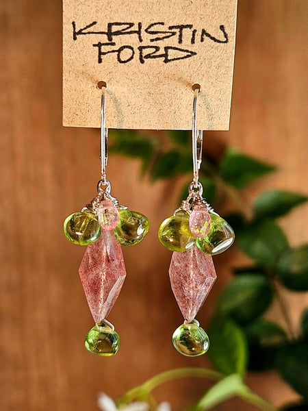Peridot, Strawberry Quartz & Pink Tourmaline Earrings  EWH6026