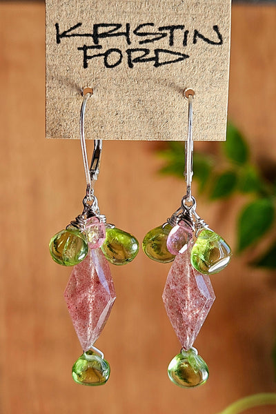 Peridot, Strawberry Quartz & Pink Tourmaline Earrings  EWH6026