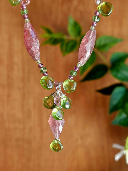 Peridot, Strawberry Quartz, Pink Tourmaline, Rhodolite & Green Apatite Necklace  NWH6026