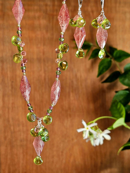 Peridot, Strawberry Quartz, Pink Tourmaline, Rhodolite & Green Apatite Necklace  NWH6026