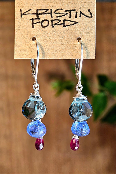 Slate Quartz, Tanzanite & Ruby Earrings  EWH5826