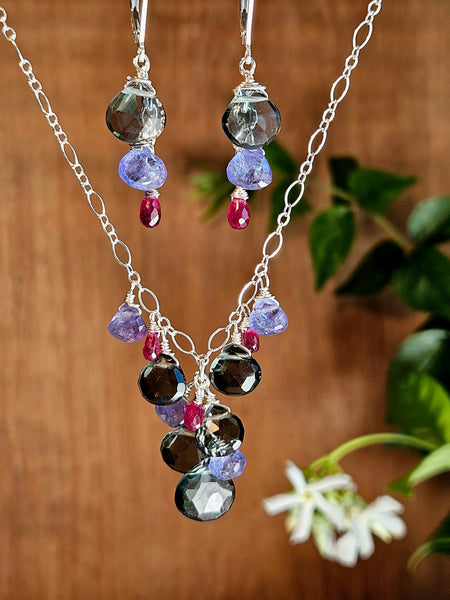 Slate Quartz, Tanzanite & Ruby Earrings  EWH5826