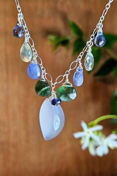 Chalcedony, Serpentine, Prehnite, Iolite & Tanzanite Necklace  NWH5926