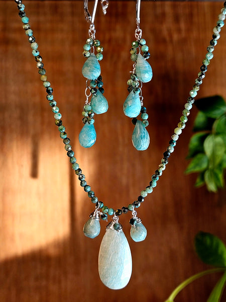 Amazonite & Turquoise Cascading Earrings  EBL7426