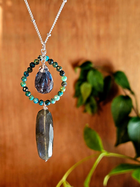 Labradorite, Indigo Kyanite  & Chrysocolla Necklace  NBK4226