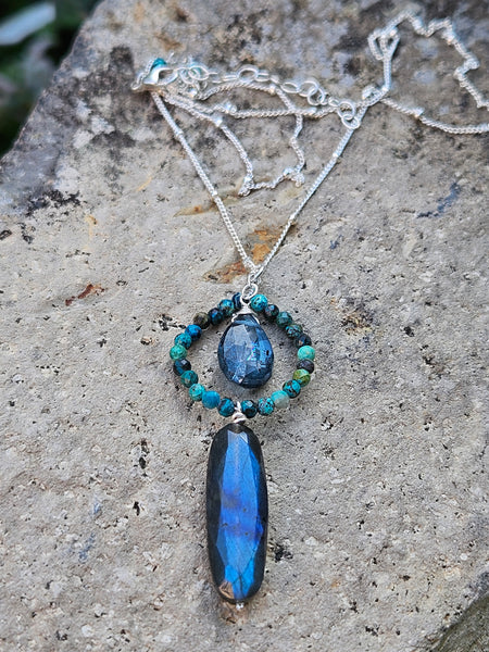 Labradorite, Indigo Kyanite  & Chrysocolla Necklace  NBK4226