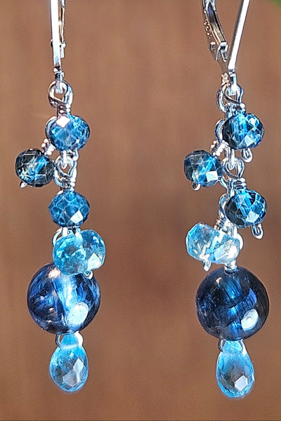 Kyanite, Apatite & London Blue Topaz Earrings  EBL7526