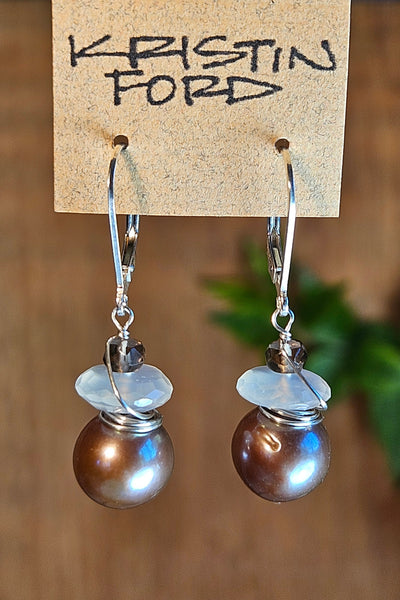 Chocolate Pearl, White Moonstone & Smoky Quartz Earrings EBR3326