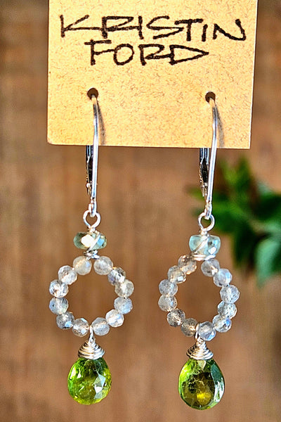 Peridot, Labradorite & Green Kyanite Earrings  EGR0726