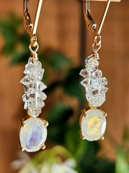 GF) Rainbow Moonstone & Herkimer Diamond Quartz Earrings  EWH6526G