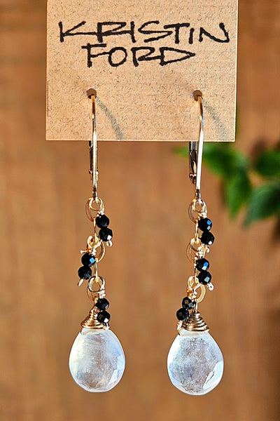 GF) Rainbow Moonstone & Black Spinel Earrings  EWH6726G