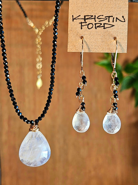 GF) Rainbow Moonstone & Black Spinel Earrings  EWH6726G