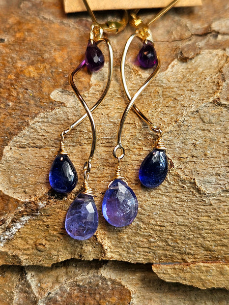 GF) Tanzanite, Blue Sapphire and Amethyst Earrings  EBL8126G