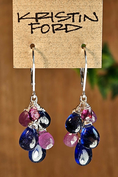 Sapphire, Ruby & Rhodolite Earrings   EBL8026