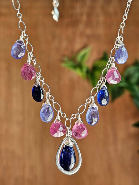 Sapphire, Ruby & Rhodolite Earrings   EBL8026