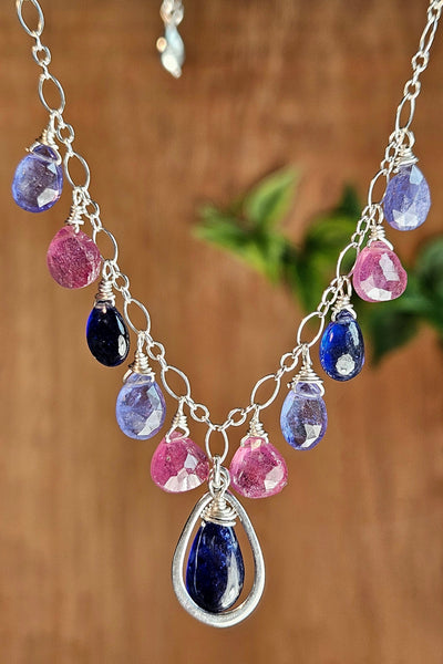 Blue Sapphire, Ruby & Tanzanite Necklace  NBL7926
