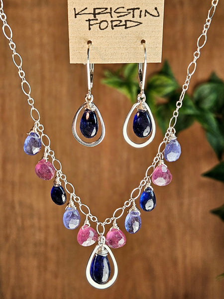 Blue Sapphire, Ruby & Tanzanite Necklace  NBL7926