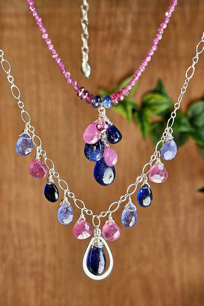 Blue Sapphire, Ruby & Tanzanite Necklace  NBL7926