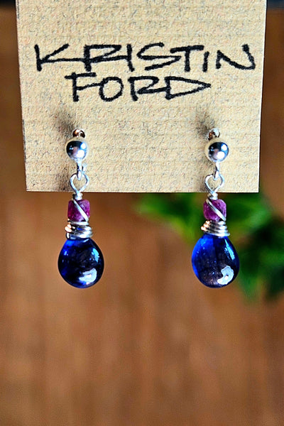 Blue Sapphire & Ruby Post Earrings  EBL7826