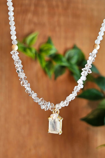 GF) Rainbow Moonstone & Herkimer Diamond Necklace  NWH6526G