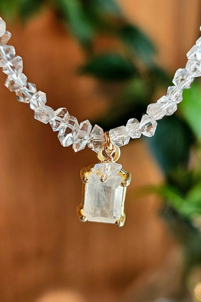 GF) Rainbow Moonstone & Herkimer Diamond Necklace  NWH6526G
