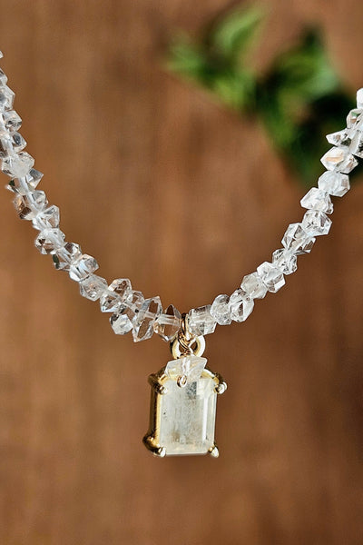 GF) Rainbow Moonstone & Herkimer Diamond Necklace  NWH6526G