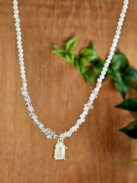 GF) Rainbow Moonstone & Herkimer Diamond Necklace  NWH6526G