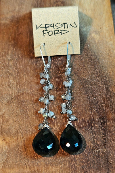 Black Andadrite Garnet & Labradorite Earrings  EBK2226