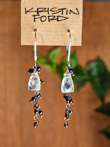 Rainbow Moonstone, Black Spinel & White Topaz Necklace   NWH6926OX