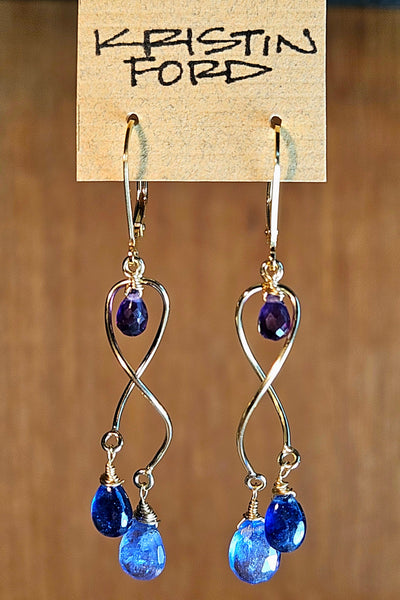 GF) Tanzanite, Blue Sapphire and Amethyst Earrings  EBL8126G