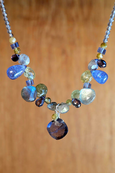 Iolite, Tanzanite, Labradorite, Grossular Garnet & Silver Moonstone Necklace  NWH7226