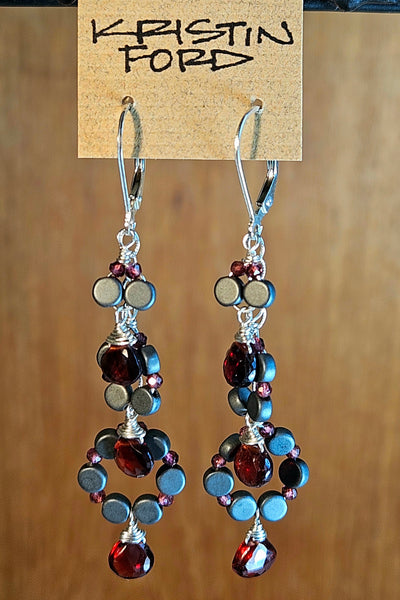 Garnet & Hematite Cascading Earrings  ERD4925