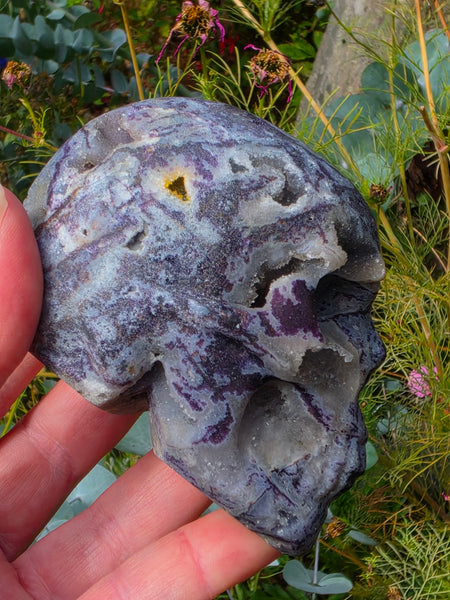 Purple Druzy Sphalerite Skull — One of a Kind
