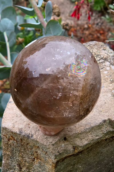 Smoky Quartz Sphere with Dendritic Inclusions & Rainbows — One of a Kind